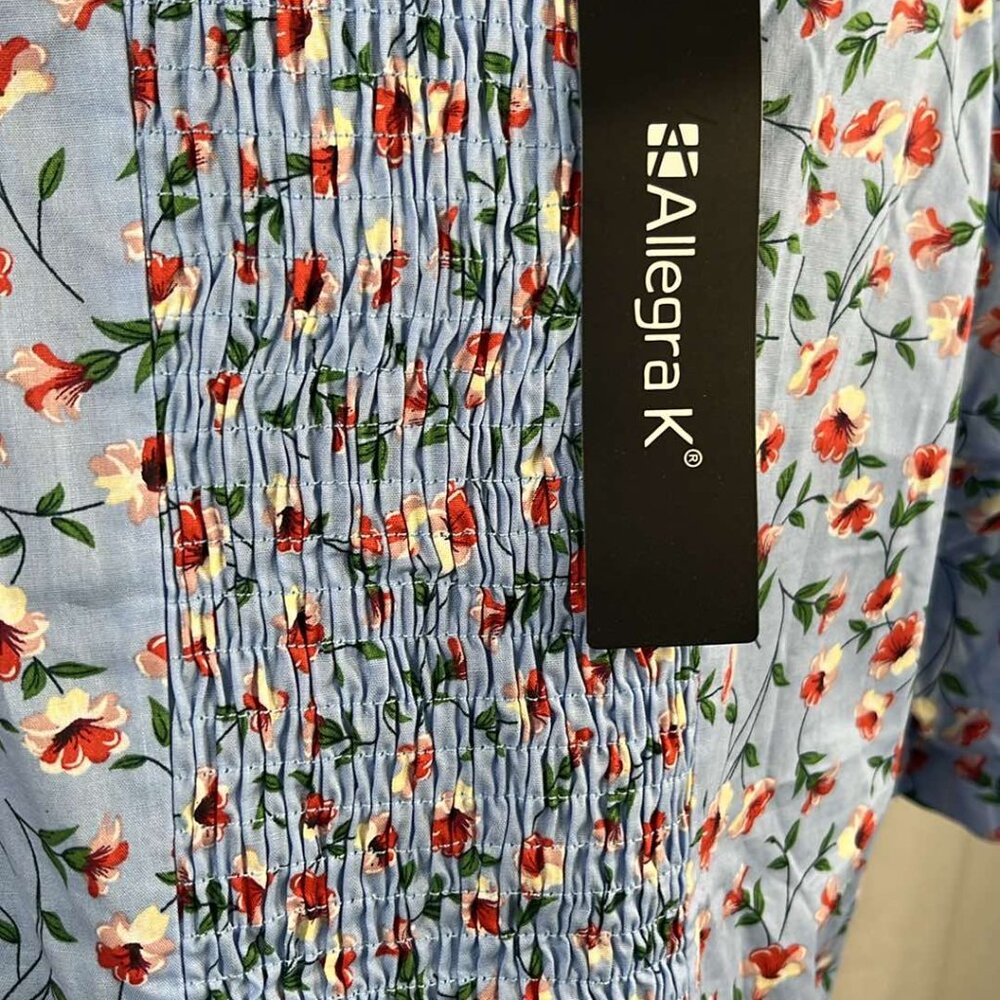 Allegra K Blue Floral Short Sleeve SZ L Top CottageCore CoquetteGirl Feminine - Picture 7 of 9